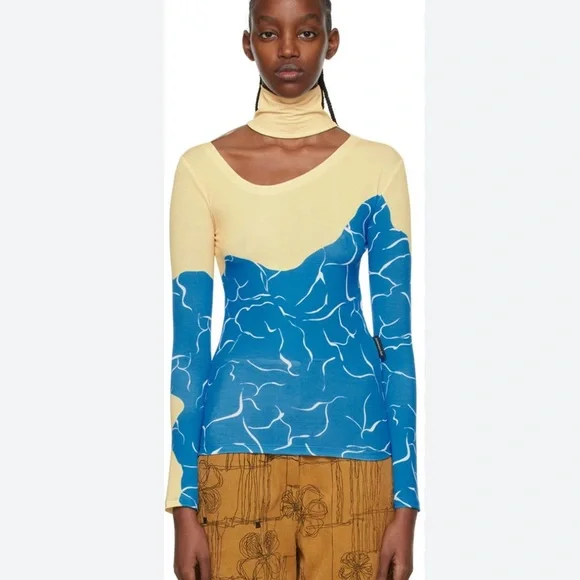 Andersson Bell Water Wave turtleneck Top in yellow and blue size medium - Picture 3 of 10